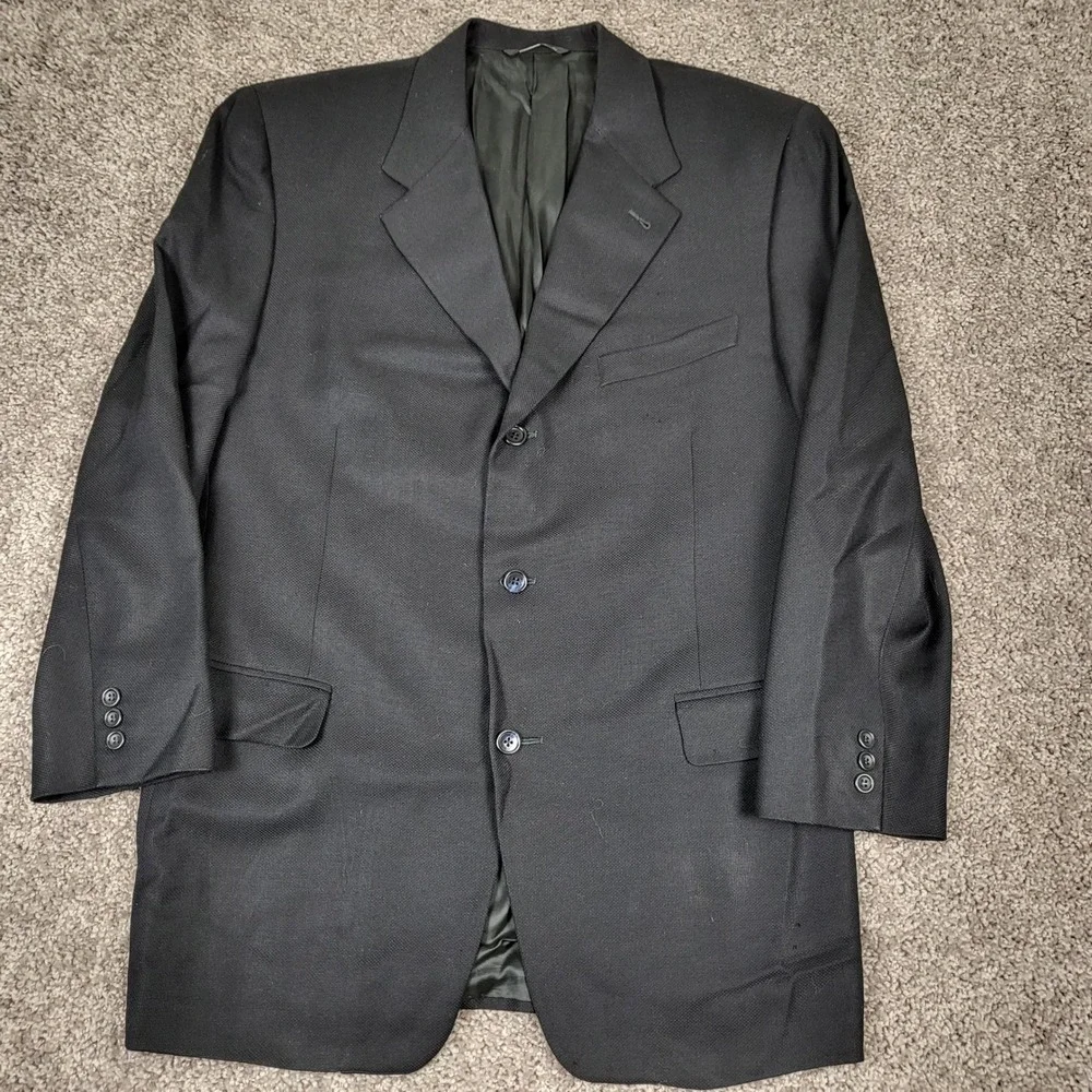Canali Proposta Mens Wool 3 Button Blazer Textured Black Italy IT 54R US 42R